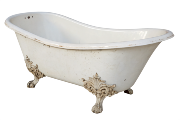 vintage ceramic bathtub, isolated PNG transparent background