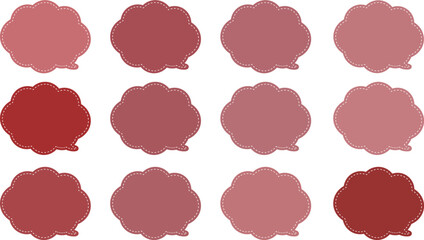 あずき色した１２色の吹き出しセット。ふきだしの内側に白い破線がある。ポップでかわいいベクター画像