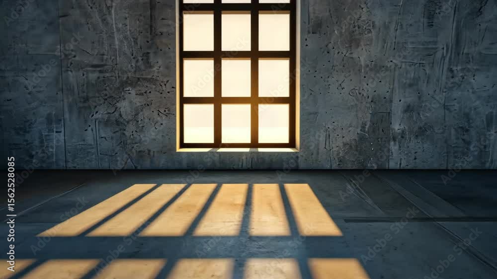 Poster light through window: sunlight streams through a window, casting light and shadow across the floor i