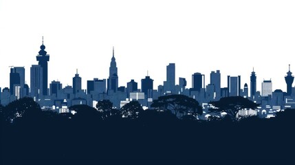 Fototapeta premium Silhouette of Addis Abeba skyline in navy blue, modern cityscape, Ethiopia urban architecture background