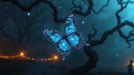Glowing bioluminescent butterfly