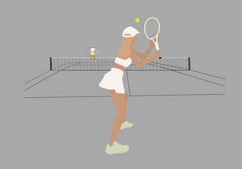 tennis woman and man players in game activity position
