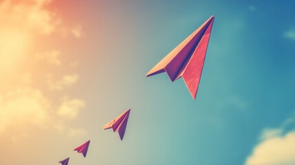 Paper airplanes soaring in a sky