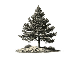Ponderosa Pine bark engraving, vintage black sketch, hand-drawn evergreen tree art, retro forest illustration, eco-friendly nature print, old engraving style, rustic tree texture