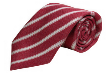 Rolled red and white striped necktie isolated on transparent background