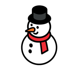 Snowman Isometric Icon, Plastic Finish, White Red Black, Transparent Background