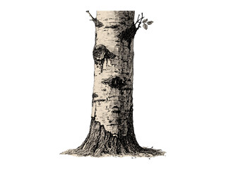 Vintage Poplar Tree Engraving, hand-drawn bark sketch, rustic woodland decor, retro tree art, black ink trunk illustration, eco-friendly wall print, botanical drawing,