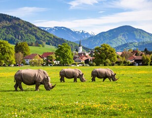 Nash&ouml;rner weiden auf einer Wiese in alpen&auml;hnlicher Umgebung