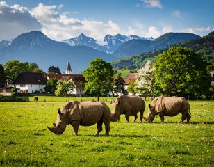 Nash&ouml;rner weiden auf einer Wiese in alpen&auml;hnlicher Umgebung