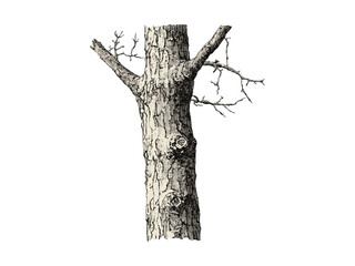 Poplar Tree Bark Drawing, vintage style engraving, hand-drawn forest decor, rustic nature trunk art, retro sketch, woodland botanical print, monochrome tree illustration, © Vintage studio
