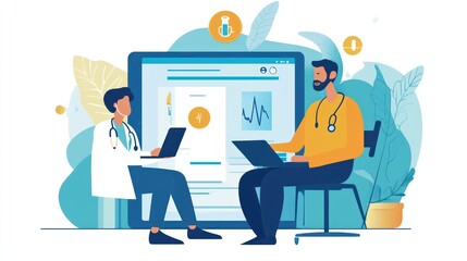 Two doctors discussing patient data on a tablet
