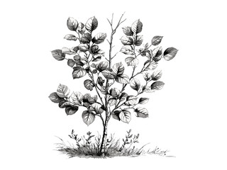 Black sketch of Quaking Aspen tree, vintage hand-drawn style, old engraving print, eco-friendly woodland art, rustic aspen leaves decor, forest illustration, retro nature art