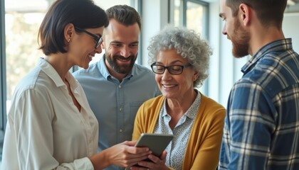 Group of diverse adults sharing a joyful moment over a smartphone
