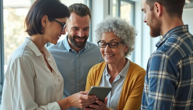 Group of diverse adults sharing a joyful moment over a smartphone