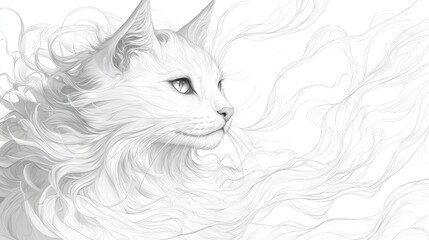 Graceful feline portrait in detailed line art.