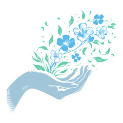 風に乗って飛ぶ花のシルエットイラスト