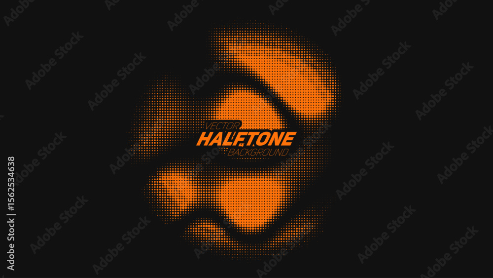 Poster abstract vector torn orange halftone distorted sphere. scrathed dotted texture element. point glitch