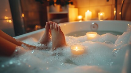 Relaxing feet in a warm bath