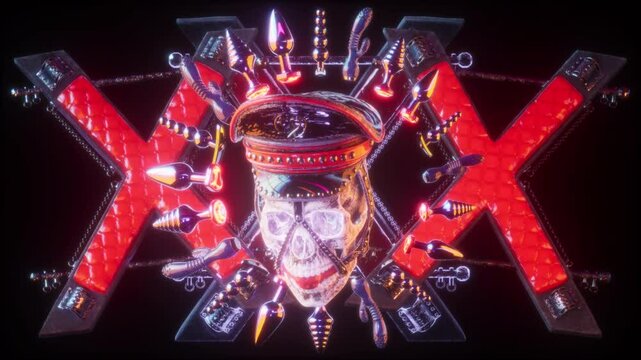 BDSM Skull In Hat VJ Loop this loop was designed for themed party with BDSM elements. Bring your fetish and roleplay events to the next level. Use it in your next VJ thematic sets, festivals, rave 