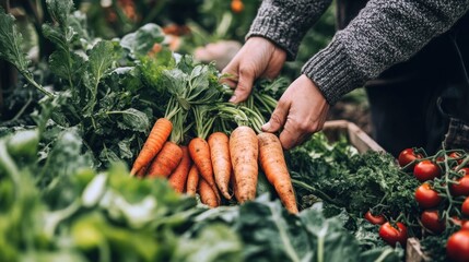 Hands selecting fresh carrots