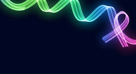 A vibrant, multicolored ribbon gracefully curves against a dark background, creating an eye-catching and artistic display.