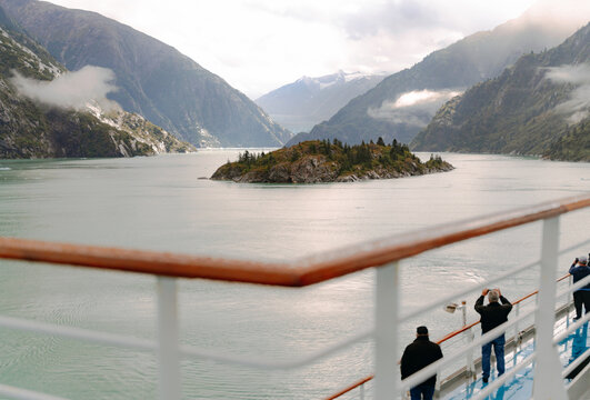 Cruise Ship Sails Through Tracy Arm Fjord 