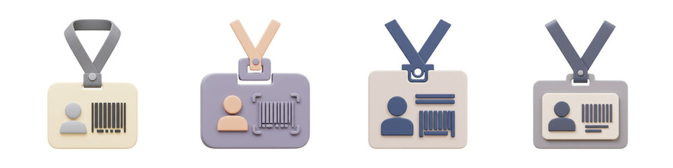 Name Badge Icon &ndash; 3D Lanyard, Barcode & Matte Plastic Finish &ndash; PNG Clipart Set

