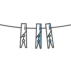 Three clothespins, gently suspended on a simple clothesline.