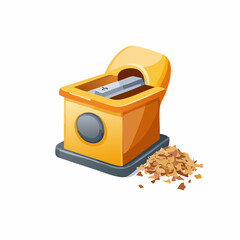 Small manual sharpener with pencil shavings spilling out.
