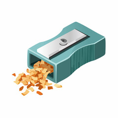 Small manual sharpener with pencil shavings spilling out.
