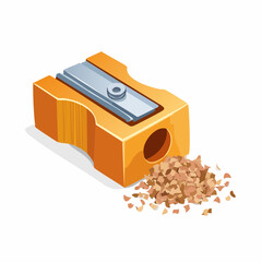 Small manual sharpener with pencil shavings spilling out.
