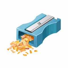 Small manual sharpener with pencil shavings spilling out.
