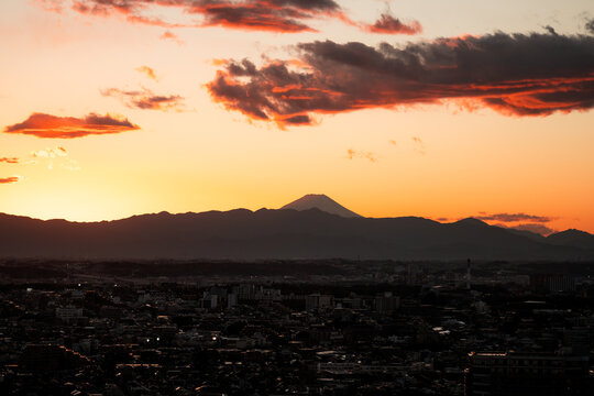 Tokyo city and Mount Fuji at sunset, Travel Japan