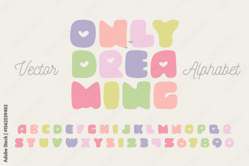 Fototapete retro style display font only dreaming. multicolored alphabet with old fashioned hand drawn design. 