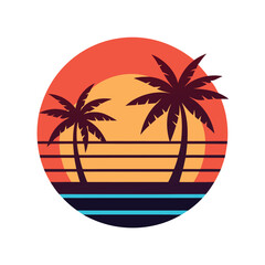 retro sunset with palm trees 