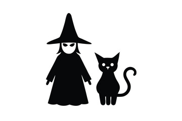witch and cat black and white
