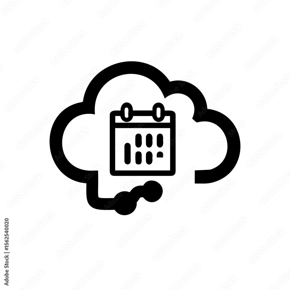 Poster stylized cloud with calendar icon representing scheduling concept on transparent background