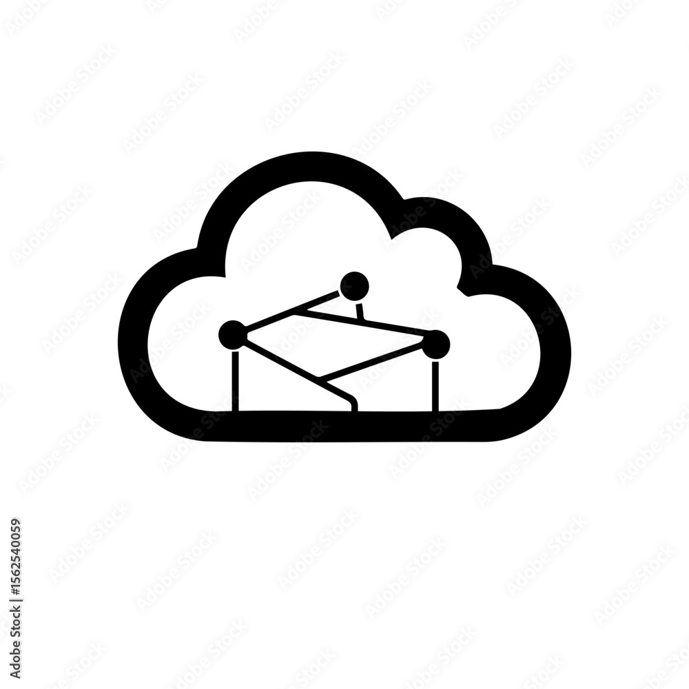 Poster stylized cloud connected to a network symbolizing data connection and cloud networking on transparen