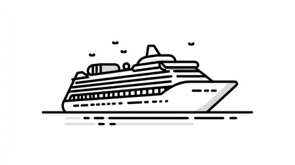 Obraz premium Line art illustration of a cruise ship sailing on calm water