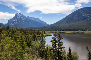 Vermillion Lakes, Canadian Rocky Mountains, Banff National Park, mountains, valley, lake, trees