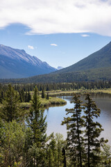 Vermillion Lakes, Canadian Rocky Mountains, Banff National Park, mountains, valley, lake, trees