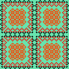 Romantic seamless pattern and border set with heart and geometric decorative elements