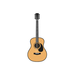 Obraz premium Minimalistic illustration of an acoustic guitar with six strings and wooden body on white background