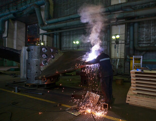 Close-up of welding work on a propeller blade.