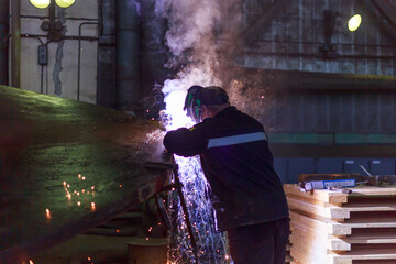 Close-up of welding work on a propeller blade.