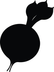 A Round Beet with Attached Leafy Stems Viewed from Side Fresh Root Vegetable Silhouette Vector