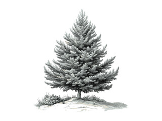 Engraving of Silver Fir Tree, vintage botanical illustration, hand-drawn fir branches, retro evergreen print, eco-friendly nature decor, black sketch, old engraving style, forest art