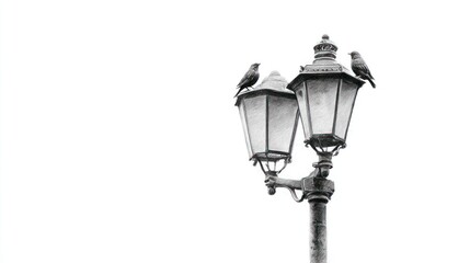 Vintage street lamp with birds