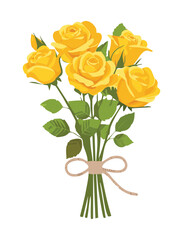 Fototapeta premium Vibrant Yellow Rose Bouquet with Twine