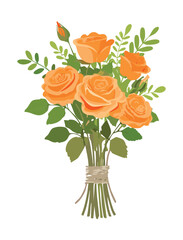 Bright Orange Rose Bouquet with Green Leaves